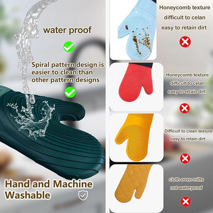 Silicone Oven Mitts-13.6 in Extended Oven Mitts Heat Resistant 500F, Oven Gloves with Soft Liner Good Grippy BPA-Free Easy to Clean Flexible-Oven Mits Set for Cooking Baking Grilling BBQ - Image 2