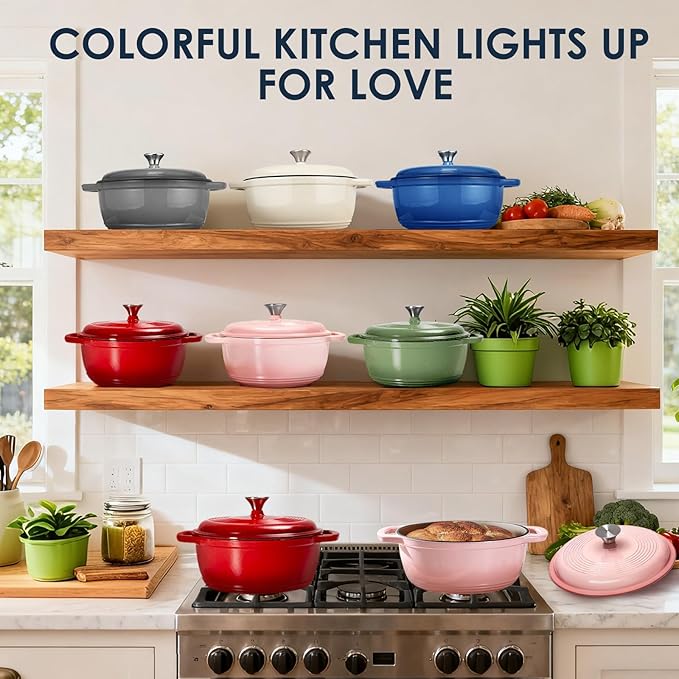 Cast Iron Dutch Oven Pot With Lid - AIVIKI 5QT Enameled Dutch Oven for Bread Baking With Cotton Potholders - Heavy- Duty Cookware Across All Cooktops, Wedding Registry Ideas & Gifts, Blue - Image 7