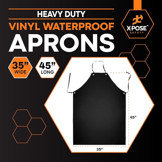 Xpose Safety Heavy Duty Vinyl Waterproof Aprons, White - For Home, Industrial and Commercial Use - Chemical Resistant