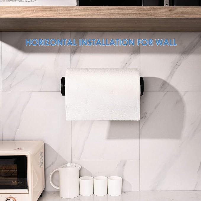 simpletome ONE Hand Tear Paper Towel Holder Under Cabinet Adhesive or Drilling Installation Aluminum Alloy + ABS (Black) - Image 3