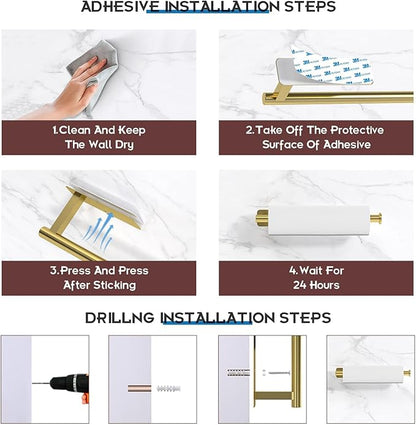 ASTOFLI Paper Towel Holder Under Cabinet No Drilling, Self Adhesive Paper Towel Holder Wall Mount for Kitchen Rack, Under Counter Napin Holder No Drill, RV, 304 Stainless Steel, Gold Brass 2 Pack - Image 4