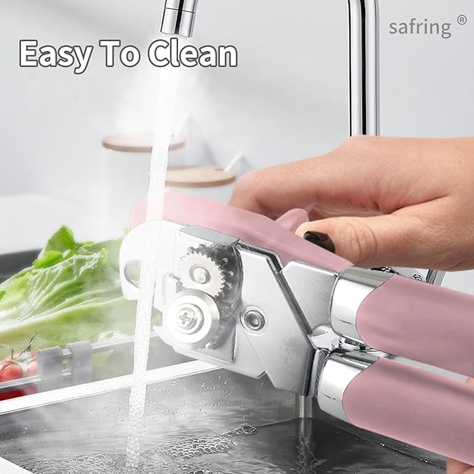 Safring Can Opener Manual, Handheld Strong Heavy Duty Stainless Steel Can Opener, Comfortable Handle, Sharp Blade Smooth Edge, Can Openers with Multifunctional Bottle Opener, Pink - Image 6