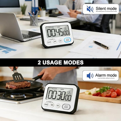 Digital Kitchen Timer Magnetic Loud Alarm, Large LCD Screen Silent/Beeping Multi-Function for Teachers Classroom Kids, Black - Image 5