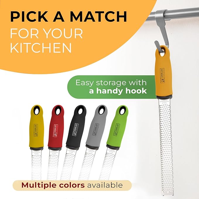 Orblue Lemon Zester & Cheese Grater - Premium Citrus Zester, Kitchen Grater for Parmesan, Chocolate, Fruits, Vegetables, Ginger, Garlic, Nutmeg - Stainless Steel Blades with Protective Cover, Orange - Image 6