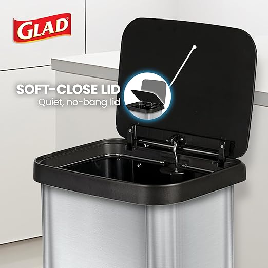 Glad Stainless Steel Step Trash Can with Clorox Odor Protection | Large Metal Kitchen Garbage Bin with Soft Close Lid, Foot Pedal and Waste Bag Roll Holder, 20 Gallon, Stainless - Image 4