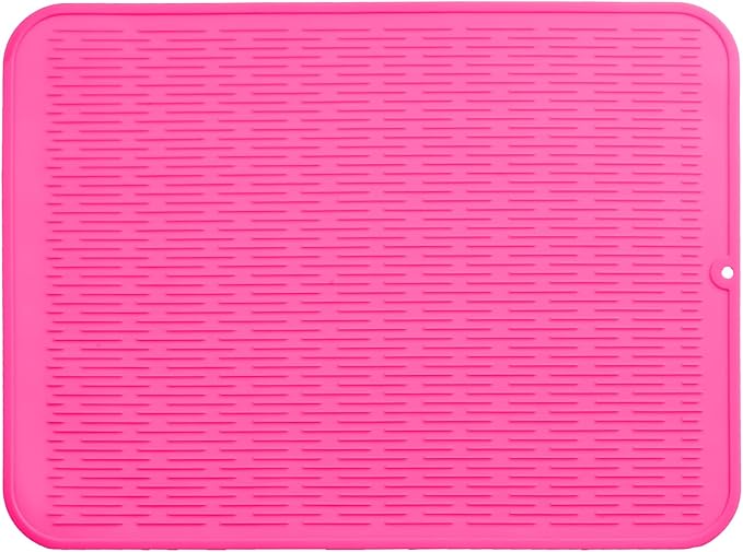 MicoYang Silicone Dish Drying Mat for Multiple Usage,Easy clean,Eco-friendly,Heat-resistant Silicone Mat for Kitchen Counter or Sink,Refrigerator or Drawer Liner Rose 2XL 24 inches x 18 inches by MicoYang