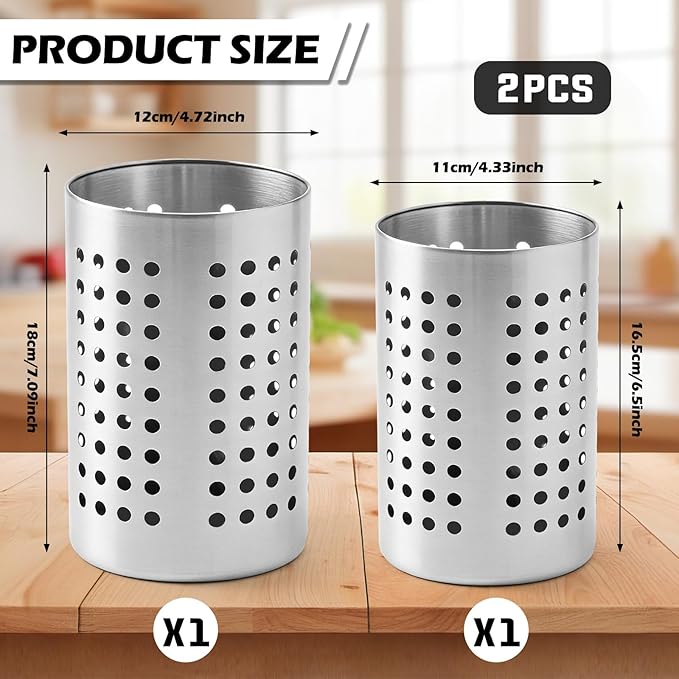 2PCS Stainless Steel Utensil Holder and Utensil Drying Holder, as a Kitchen Countertop Organizer and Silverware Drainer for Daily Home Use - Image 2