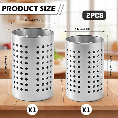2PCS Stainless Steel Utensil Holder and Utensil Drying Holder, as a Kitchen Countertop Organizer and Silverware Drainer for Daily Home Use - Image 2