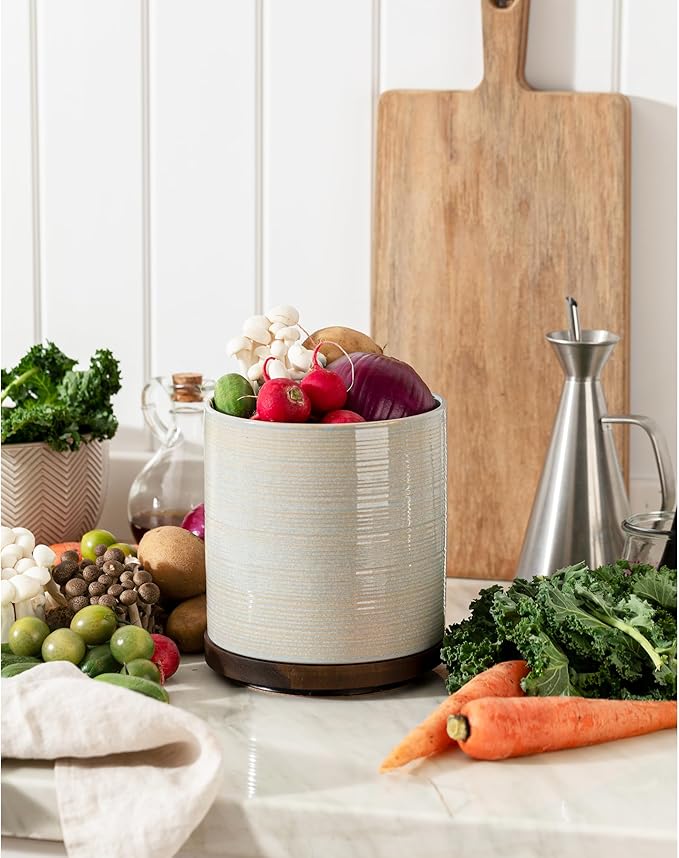 Utensil Holder, 360° Rotating Extra Large Ceramic Kitchen Utensil Holder for Countertop, 7.3" Cooking Utensil Crocks with Rotatable Wooden Base, Farmhouse Decor, Dusty Gray - Image 5