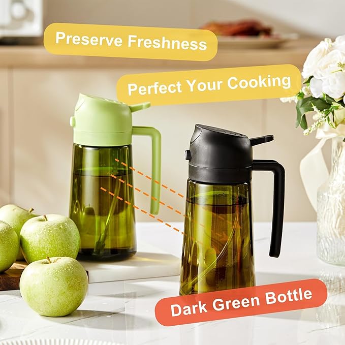 CXINYI - 16oz/470ml Olive Oil Dispenser for Kitchen with Stickers - 2 in 1 Olive Oil Sprayer for Cooking, Air Fryer, and Salad, Black&Purple (Light-Proof Kitchen Gadget) - Image 3