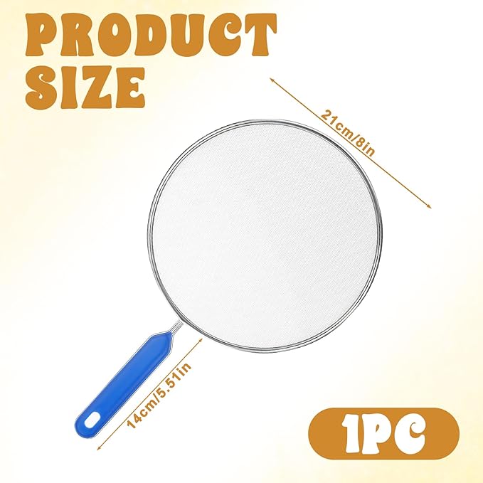 1PCS Splatter Screen for Frying Pan, 8Inch Stainless Steel Splatter Guard for Frying Pan Cooking Pots Food Strainer and Universal Cookware for Cooking, Kitchen Splash Guard No Oil Mess, No Burns(Blue) - Image 2
