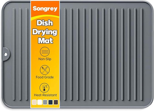 Songrey 14" x 10" Silicone Dish Drying Mat, Kitchen Counter Drying Pad for Sink Dishes or Under Rack, Multi-Use as Heat Resistant Trivet, Coffee Bar Mat by Unknown