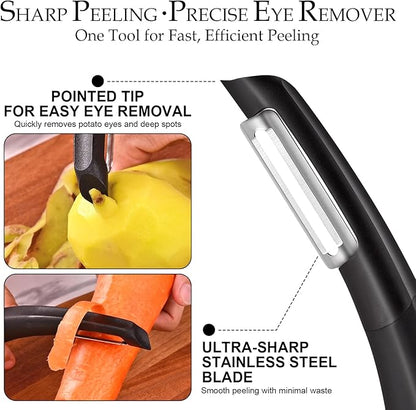 Professional Vegetable Peeler – Ultra Sharp Stainless Steel Blade Kitchen Potatoes Peeler, Ergonomic Non-Slip Handle Effortless & Safe Peeling – Ideal for Apple, Cucumbers, Carrots, Black