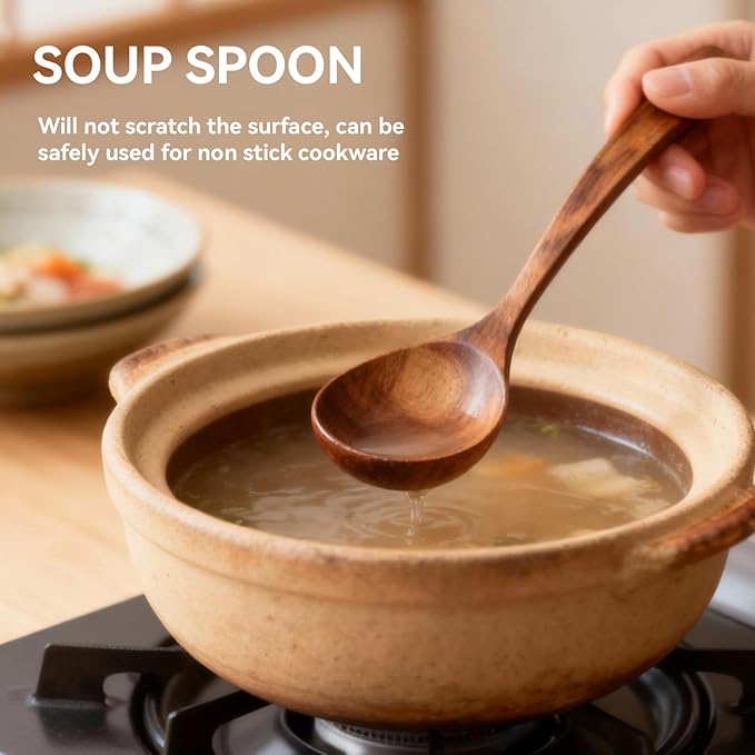 Wooden Ladle, 7.87inch Soup Ladle Wooden Serving Spoon Soup Spoon Ladle for Cooking, Serving and Stirring Kitchen Ladles for Stew Sauces (S) - Image 4