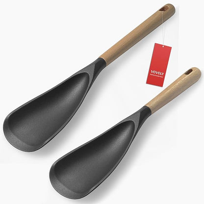 VOVOLY Cooking Spoon for Nonstick Cookingwares, Silicone Spoon Spoon for Mixing, Scoop, and Scrape, Black (13.4''+11.4" Black 2-Pack) by VOVOLY