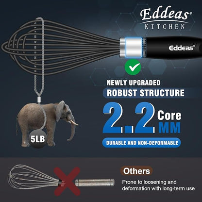 Eddeas Silicone Whisk - Non Scratch Whisks for Cooking, 500°F Heat Resistant Siliocne Wisk tool, Heavy Duty Kitchen Whisks, for Blending, Beating, set of 4 (5+7+9+11 inch) Black - Image 7
