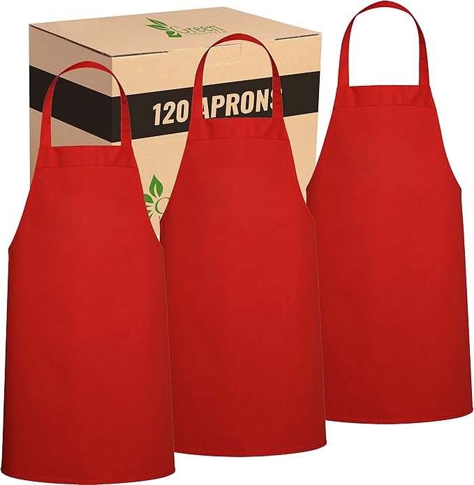 GREEN LIFESTYLE 120 Pack Professional Chef Apron – Grilling Aprons for Men, Waterproof Cooking Apron for BBQ, Work or Restaurant Use, Kitchen Aprons for Women – Red, No Pockets by GreenLifeStyle