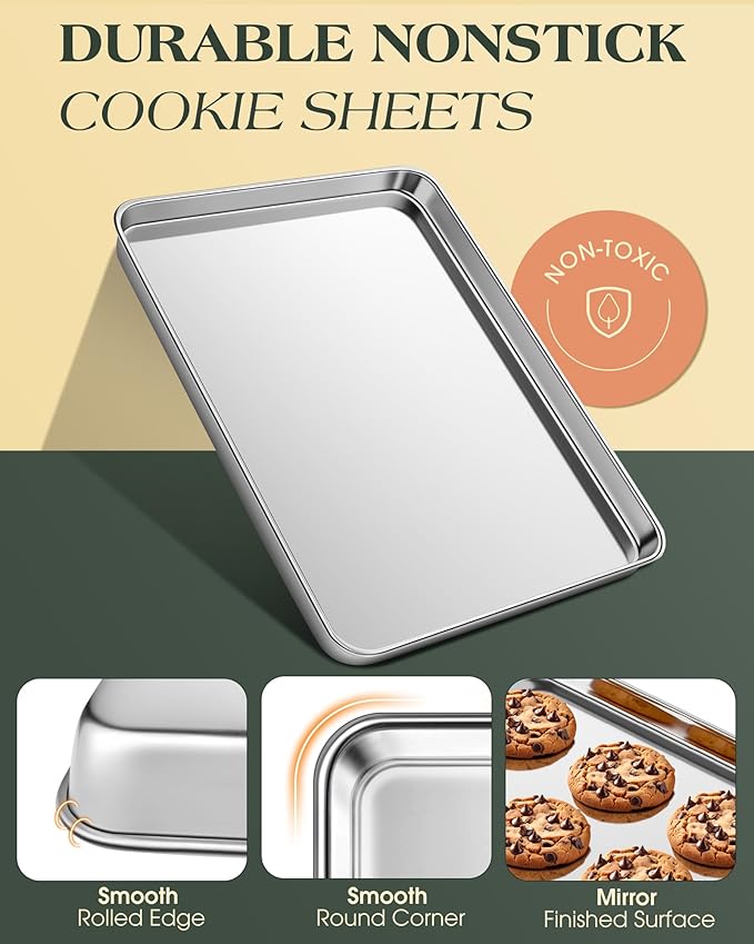 Baking Sheet Set of 2, Commercial Grade Stainless Steel Cookie Sheets for Baking, 18 x 13 Inch Thicker Large Baking Pans Oven Tray, Warp Resistant Nonstick Half Sheet Pan, Nontoxic & Heavy Duty - Image 5