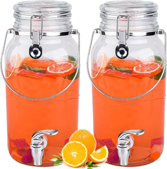 Eleganttime 1 Gallon Glass Drink Dispensers for Parties,2 Pack Beverage Dispenser With Spigot,Laundry Detergent Dispenser Punch Bowls Juice Water Dispenser for Parties by ELEGANTTIME
