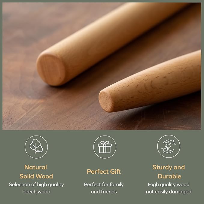 Muso Wood French Rolling Pin and Silicone Baking Mat Set, 15.75 Inch Beech Wood Tapered Rolling Pin for Fondant Pie Crust Cookie Pastry - Image 5
