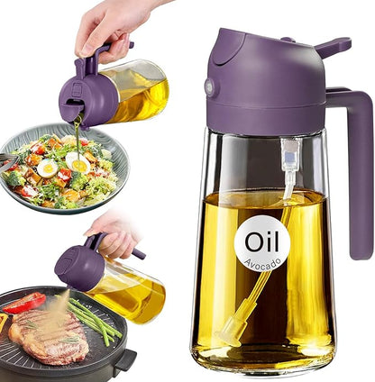 YARRAMATE 16oz/470ml Glass Olive Oil Sprayer for Cooking with Stickers, 2 in 1 Oil Dispenser for Kitchen Gadgets, Food Grade Premium Spray Bottle with Portion Control for Salad, BBQ (Purple) by YARRAMATE