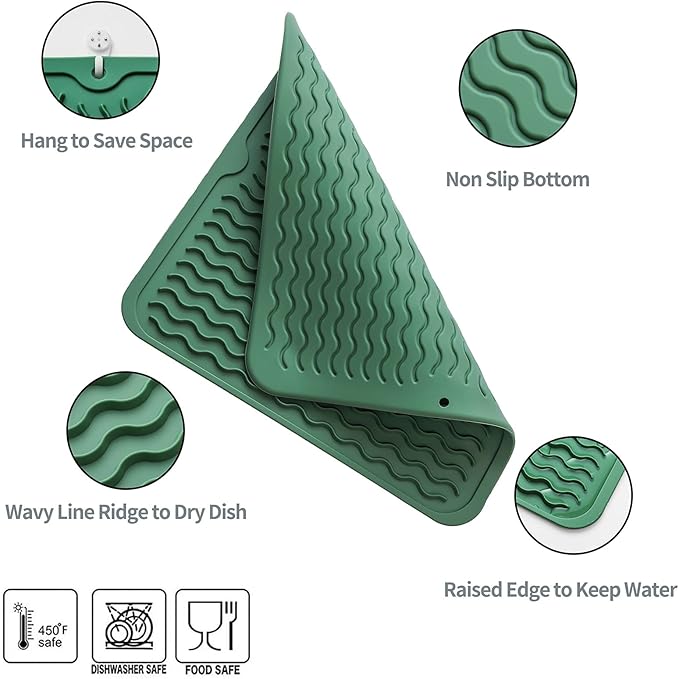 MicoYang Silicone Dish Drying Mat for Multiple Usage,Easy clean,Eco-friendly,Heat-resistant Silicone Mat for Kitchen Counter or Sink,Refrigerator or Drawer liner Green M 12 inches x 12 inches - Image 3