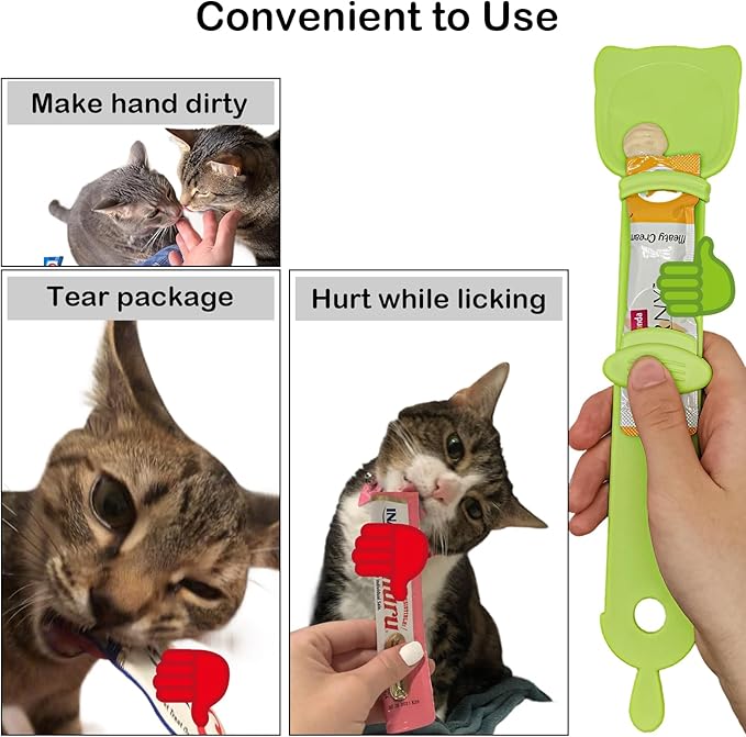 Universal Pet Food Can Lids - 3 Pcs, Squeezable Cat Treat Feeder & Spoon, Green/Blue/Orange Lids, Green Feeder - Image 3