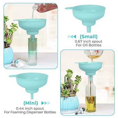 Wide Mouth Kitchen Funnel, Food Grade Plastic Cooking Canning Funnel with 4 Sizes Spouts for Filling Wide and Regular Mason Jars, Spray Dropper Oil Bottle Jug Spices Shampoo Sauce