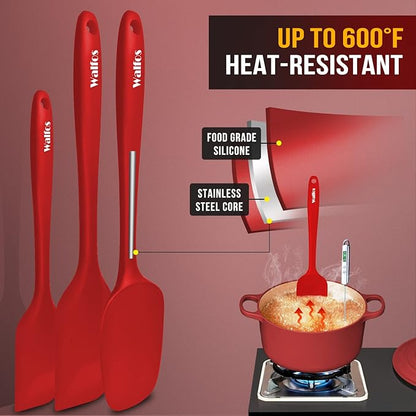 Walfos Silicone Spatula Set of 5-600°F Heat Resistant Kitchen Scraper Spatulas, Strong Steel Core and One-Pieces Seamless Design, Great for Cooking Mixing & Baking - BPA Free & Dishwasher Safe (Red) - Image 2