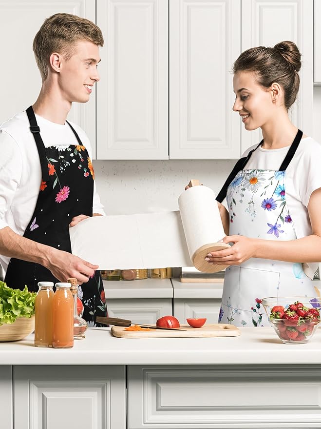 Bencailor 6 Pcs Spring Kitchen Aprons with Pockets Flower Rooster Bee Butterfly Sunflower Summer Aprons Bulk for Women(Bright Color,Flower) - Image 4