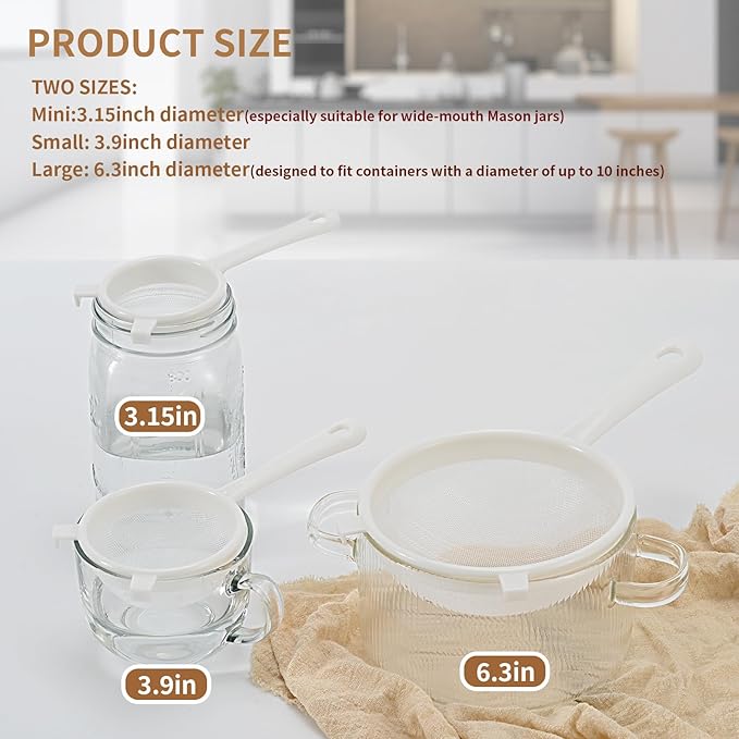 Kefir Strainer Set, 3-Size Plastic Non-Metal Sieve with Fine Mesh for Kefir Grains, Milk Kefir, Water Kefir & Kombucha & Quinoa - Durable, Food Grade & Easy Clean - Image 2