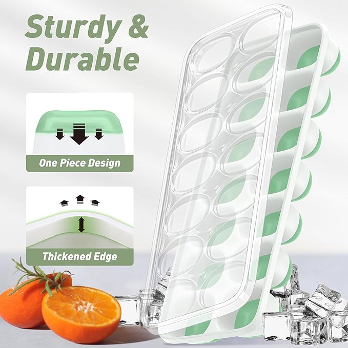 ChefAide Ice Cube Tray with Lid, 2 Packs 28 Cubes Durable Stackable Ice Cube Trays for Freezer with Removable Lids, Easy-Release Plastic & Silicone Ice Tray for Cocktail, Coffee - Image 4