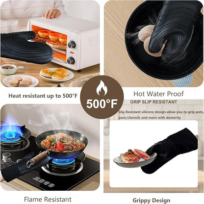 Silicone Oven Mitts-13.6 in Extended Oven Mitts Heat Resistant 500F, Oven Gloves with Soft Liner Good Grippy BPA-Free Easy to Clean Flexible-Oven Mits Set for Cooking Baking Grilling BBQ - Image 4