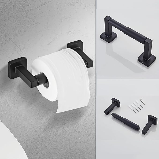 Matte Black Bathroom Hardware Set 4 Pieces,Towel Bar Set Stainless Steel Wall Mounted, Includes 16In Hand Towel Bar, Towel Ring, Robe Towel Hooks,Toilet Paper Holder, Bathroom Towel Rack Set - Image 4