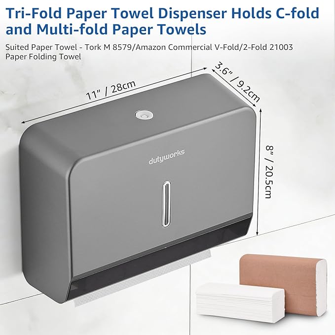 Paper Towel Dispenser Wall Mount, Large Capacity 200 Sheets, No Drilling Adhesive, Commercial & Home Use for Bathroom and Kitchen, Gray