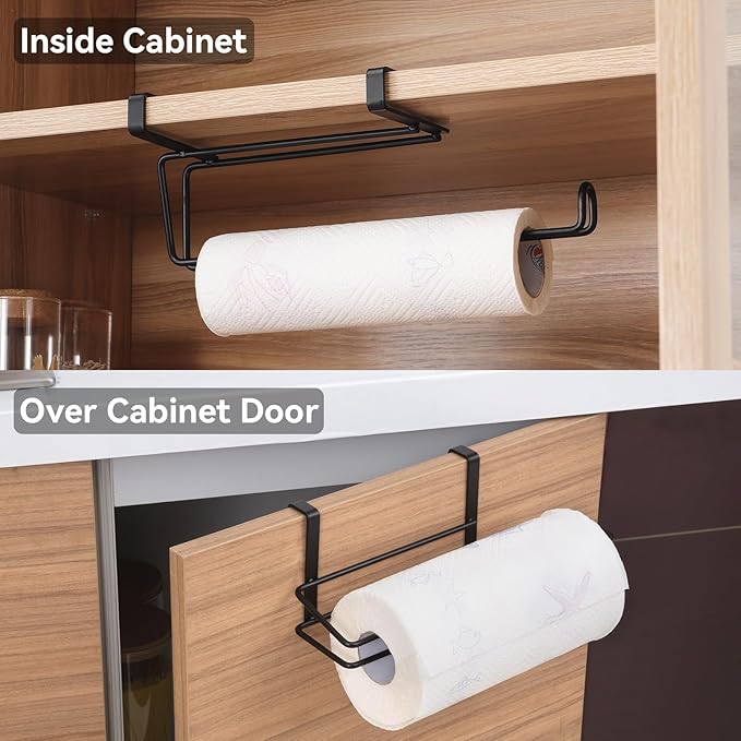 T.R.Sani. Bathroom Paper Towel Holders, Over Cabinet Door Paper Towel Holder, Paper Towel Rack for Shelves Under 0.82" - Stainless Steel, Black, 2 Pack