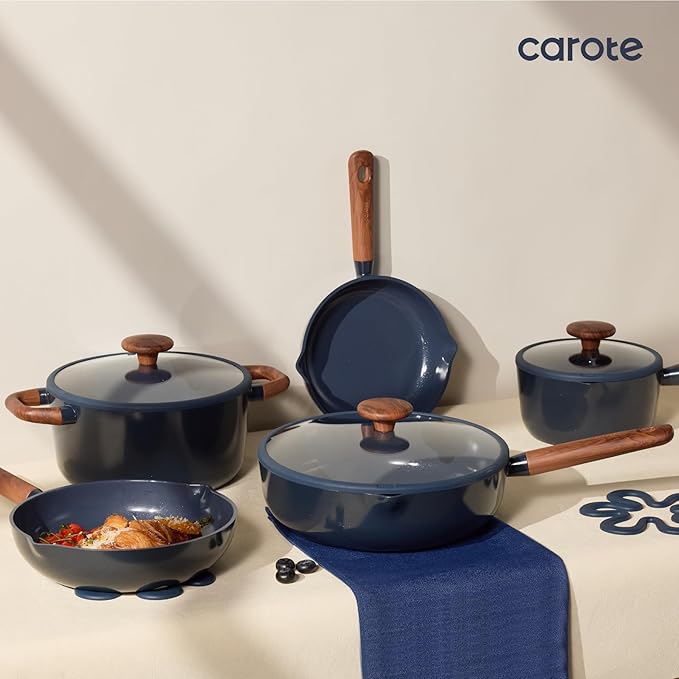 CAROTE 21pcs Cookware Set Nonstick Pots and Pans Set, Ceramic Cookware Set Induction Cookware, Non toxic Healthy Non Stick Kitchen Cooking Set, PFAS PTFE Free, Blue - Image 9
