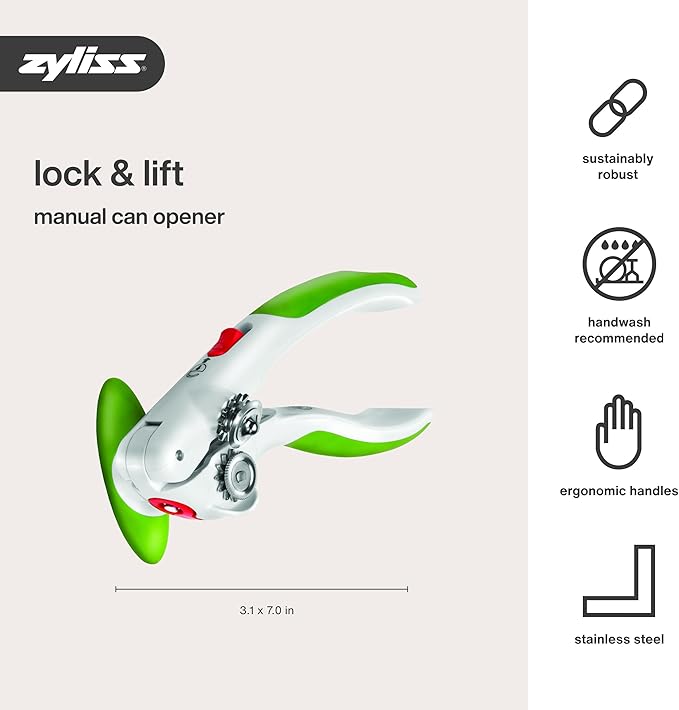 Zyliss Lock N' Lift Manual Can Opener with Lid Lifter Magnet - Heavy-Duty & Handheld Can Opener - Kitchen Gadget for Can Opener Safety - Manual Can Opener for Smooth Edge - Green - Image 7