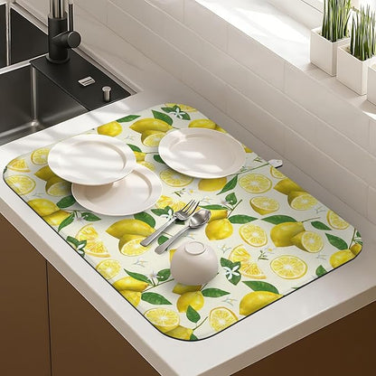 Dish Drying Mat Drainer Pads - Extra Large Microfiber Drying Mats for Dishes Kitchen Counter Super Absorbent Pads for Draining Racks (Yellow,18"x24" )
