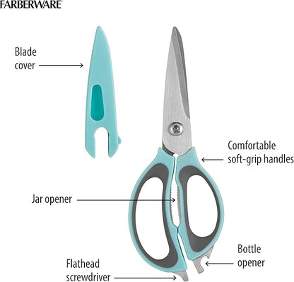 Farberware 4-in-1 Kitchen Shears, 2-Piece, Aqua and Gray