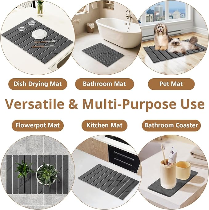2 PCS Large Stone Dish Drying Mat for Kitchen Counter, Marbled Quick Dry Stone Dish Mats, Diatomaceous Earth Drying Pad, Foldable and Super Absorbent Dish Drying Stone Mat (Dark Gray 24"×16" & 8"×4") - Image 7