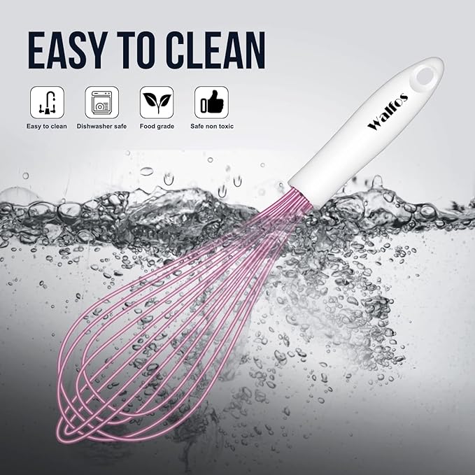 Walfos Whisk, Silicone Whisks for Cooking & Baking Non Scratch Rubber Coated Pink Whisk for Non-stick Wisk, Perfect for Frothing, Blending, Beating and Whisking (3pack Pink) - Image 7