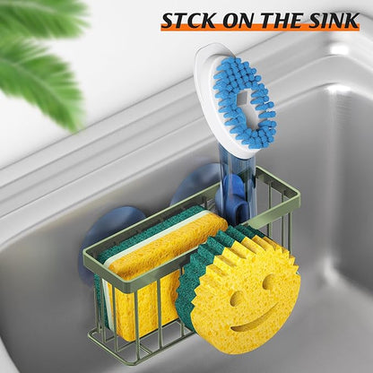 MURLONG Sponge Holder Smiley Face,Sink Caddy,Sink Organizer with 2 Suction Cups/1 Adhesive Strips,Designed for Sponge,Soap,Dish Brush,Scrubber - Green - Image 5