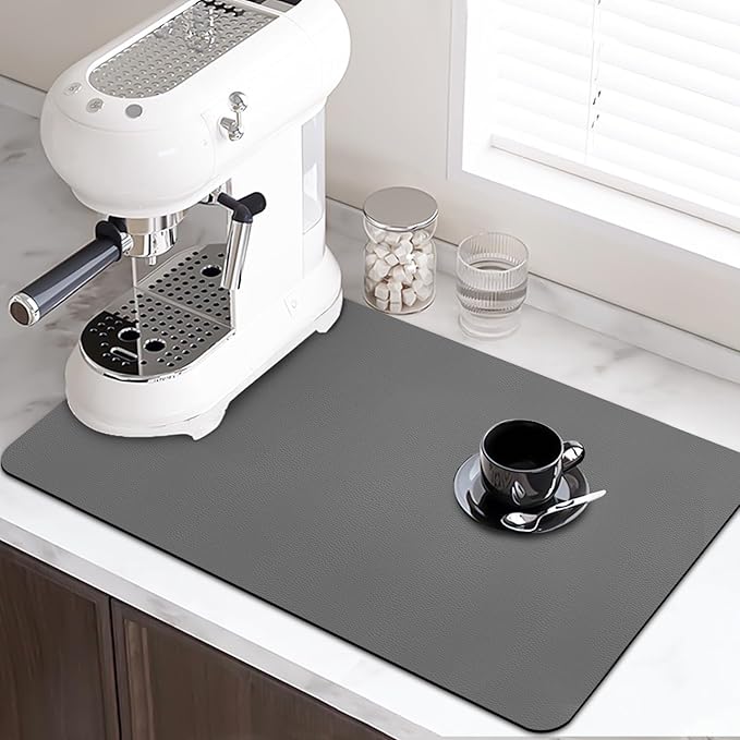 LOPNUR Kitchen Dish Drying Mat, 24"x16" Large Dish Drying Mats for Kitchen Counter, Diatomite Coffee Mat, Super Absorbent Dish Drying Pad, Heat Resistant Mat with Anti-slip Rubber Backed, Grey - Image 2