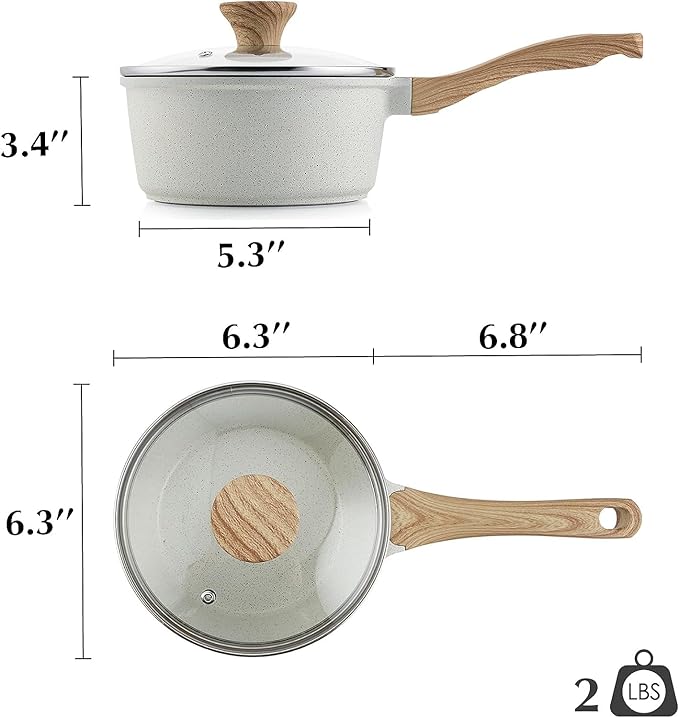 SENSARTE White Ceramic Nonstick Saucepan with Lid Set, Small Cooking Pot with Stay Cool Handle, Induction Compatible Saucepot, White Granite Coating, PFOA/PFAS Free, 1.5 + 2.5QT - Image 8