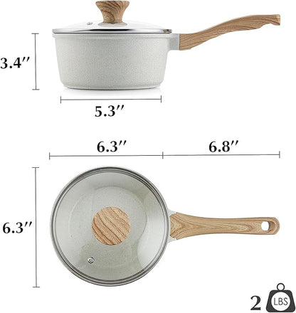 SENSARTE White Ceramic Nonstick Saucepan with Lid Set, Small Cooking Pot with Stay Cool Handle, Induction Compatible Saucepot, White Granite Coating, PFOA/PFAS Free, 1.5 + 2.5QT - Image 8