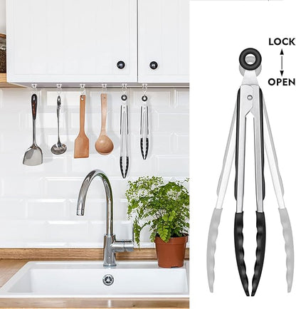 HOTEC Premium Stainless Steel Locking Kitchen Tongs with Silicon Tips, Heat Resistant Cooking Tongs Set of 3-7", 9" and 12", Black - Image 9