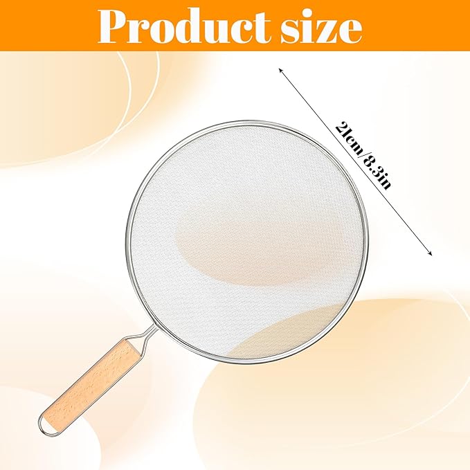 8.3Inch Grease Splatter Screen, Stainless Steel Grease Splatters Guard with Wood Handle Hot Oil Splash Protector Splatter Screen for Frying Pan Kitchen Cooking Gadgets Supplies - Image 4