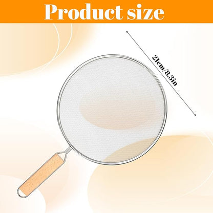 8.3Inch Grease Splatter Screen, Stainless Steel Grease Splatters Guard with Wood Handle Hot Oil Splash Protector Splatter Screen for Frying Pan Kitchen Cooking Gadgets Supplies - Image 4