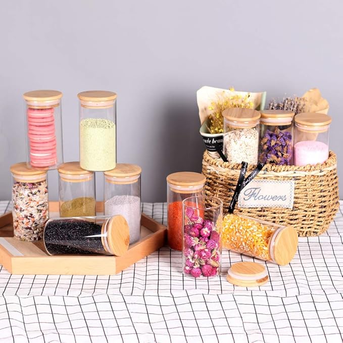 Tzerotone 12 Pcs Glass Spice Jars - 8.5oz Empty Small Glass Bottles with Bamboo Airtight Lids and Labels - Thicken Seasoning Spice Containers for Kitchen Organization and Storage… - Image 4
